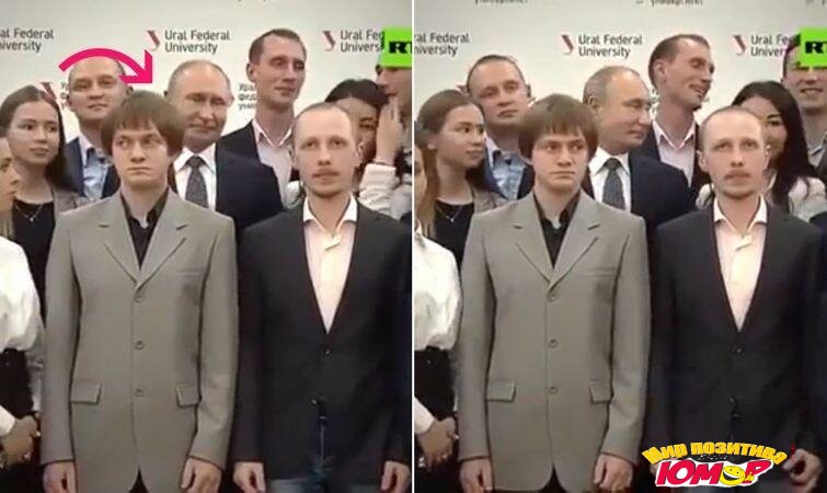 Парень не понимал, что загораживает Путина на фото, пока его не увели